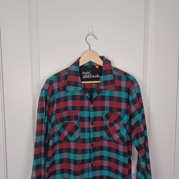 Vintage Enjoi Skateboarding Shirt Men Large Red Plaid Button Up Y2K Streetwear - Picture 3 of 5